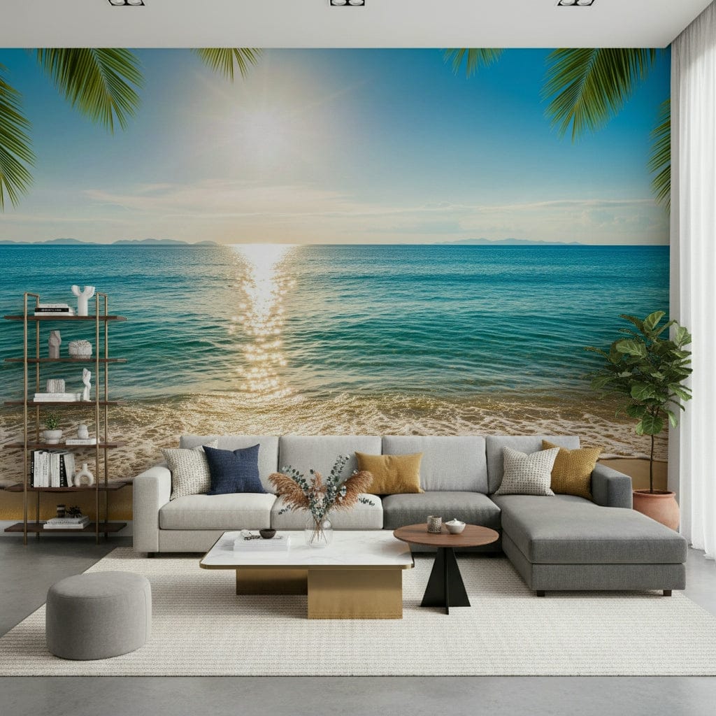 Creative studio with nautical landscape wallpaper mural Sunny Coastal Calm Wall Mural, GD7648