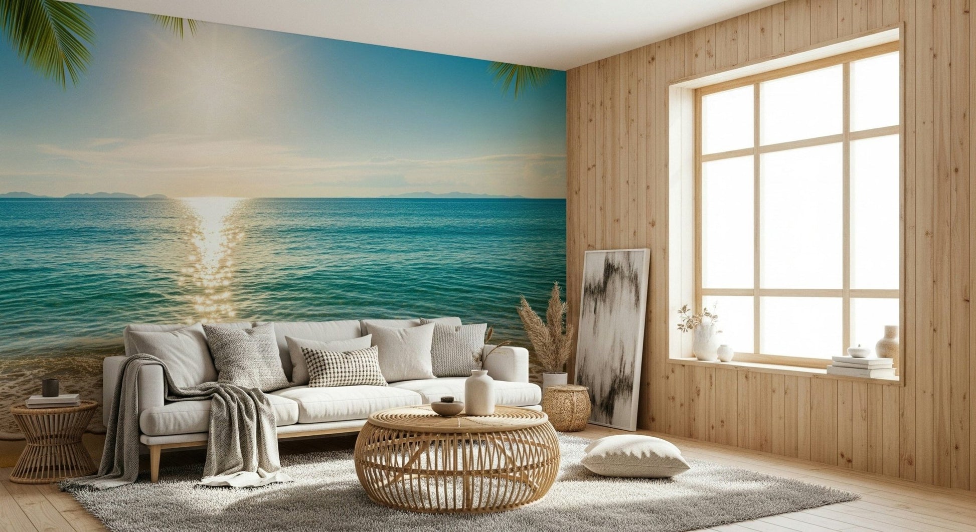 Modern flat with textured sand wallpaper mural Sunny Coastal Calm Wall Mural