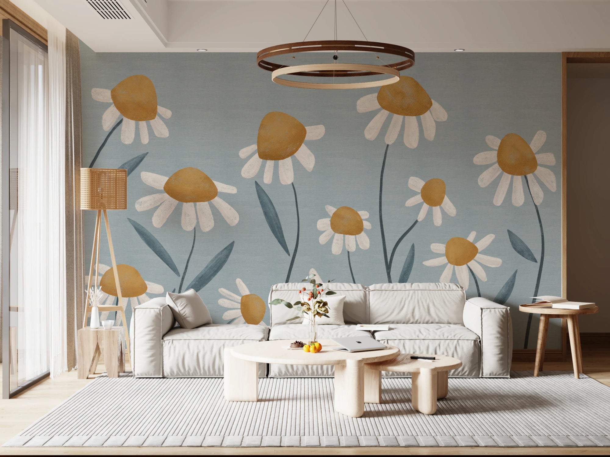 Sunny Daisy Field wall mural with painted Daisy, GD8170
