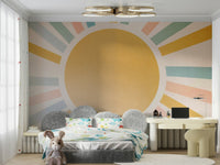 The sun shines down, casting a warm light over the landscape.

