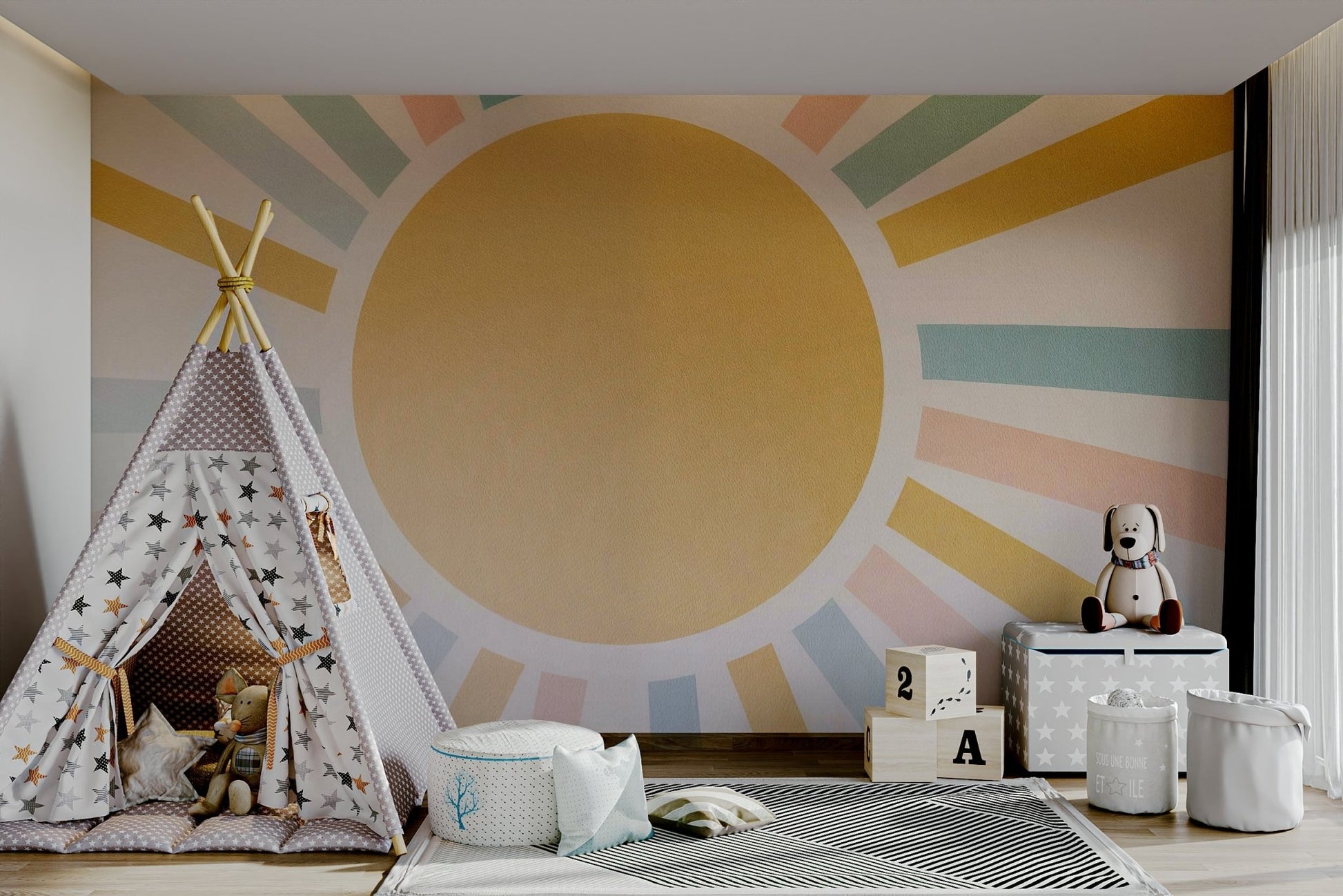 A few vibrant yellow sunflowers dot the grass.

