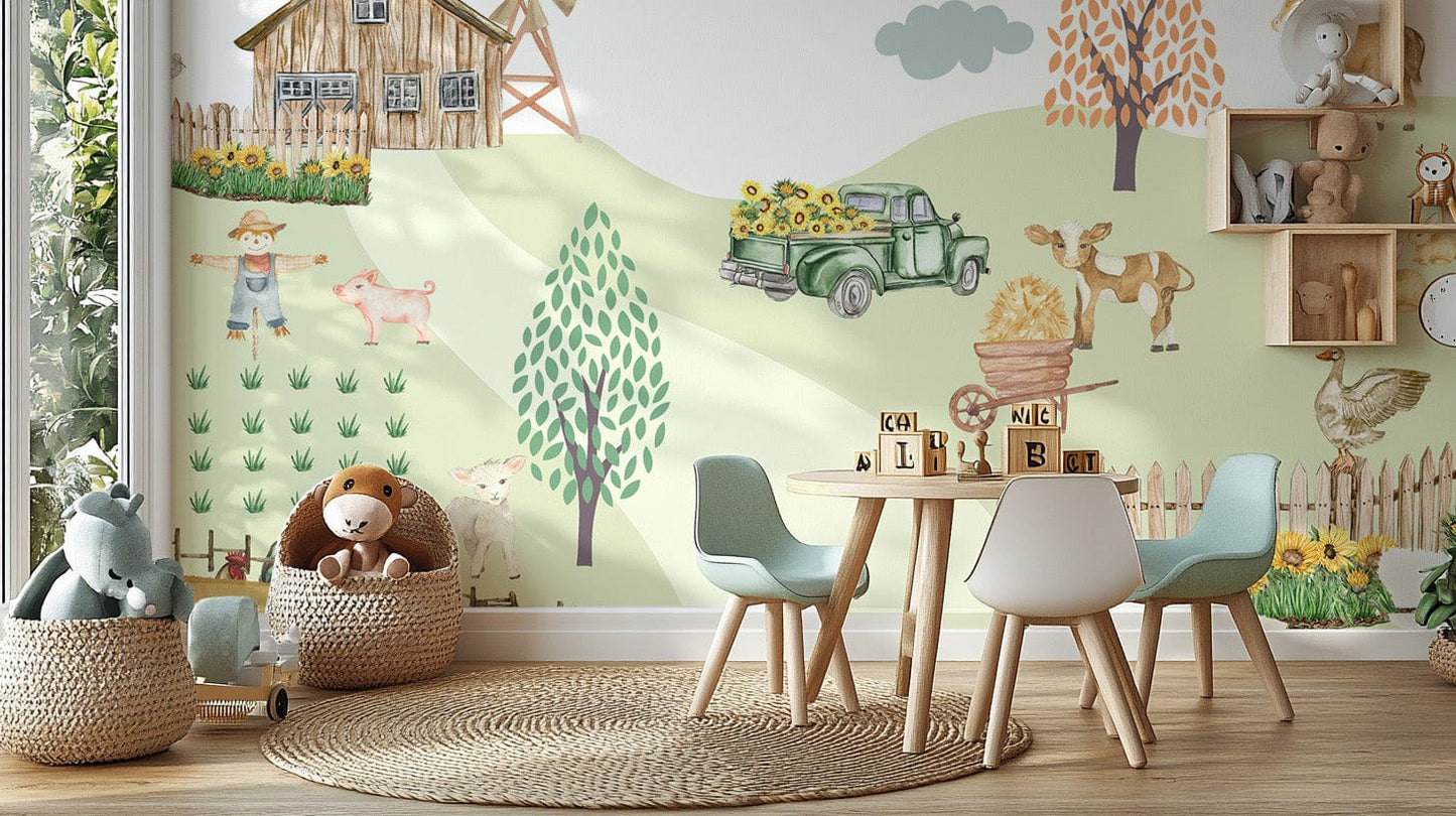 Green pickup truck filled with sunflowers

