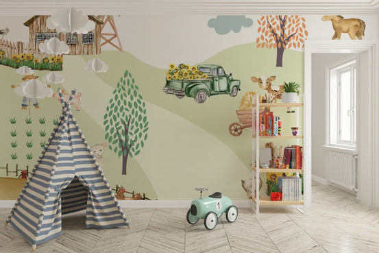Farmhouse with windmill and sunflower garden C567