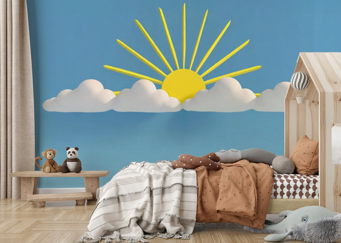 Airy mural wallpaper with floating clouds

