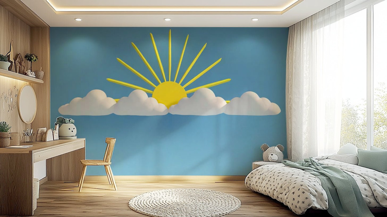 Sunny skies and clouds mural wallpaper full view

