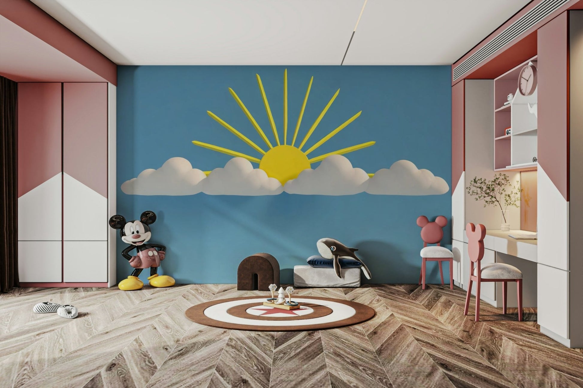 Open sky mural for bright, dreamy interiors

