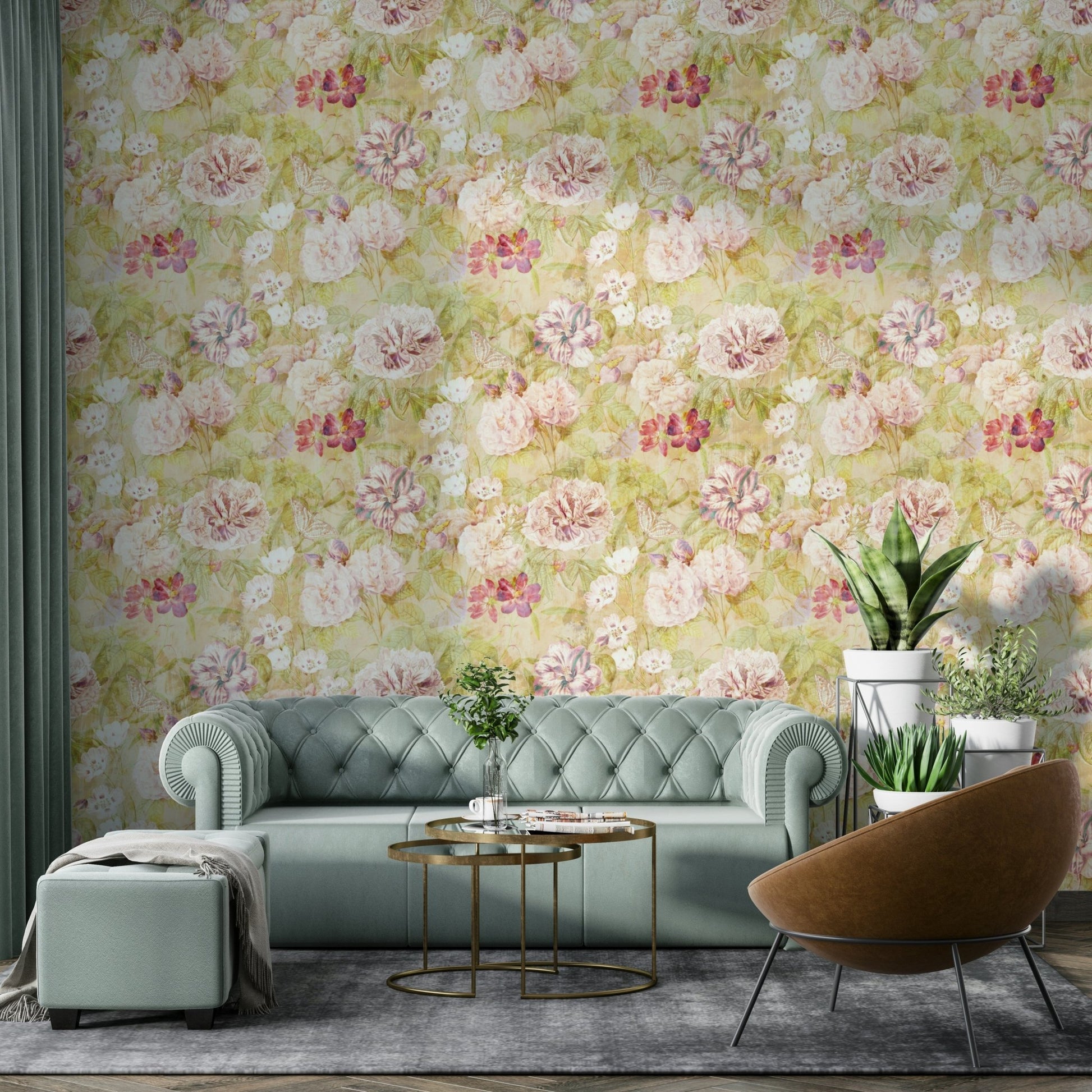 Spring-themed wallpaper for a bedroom.
