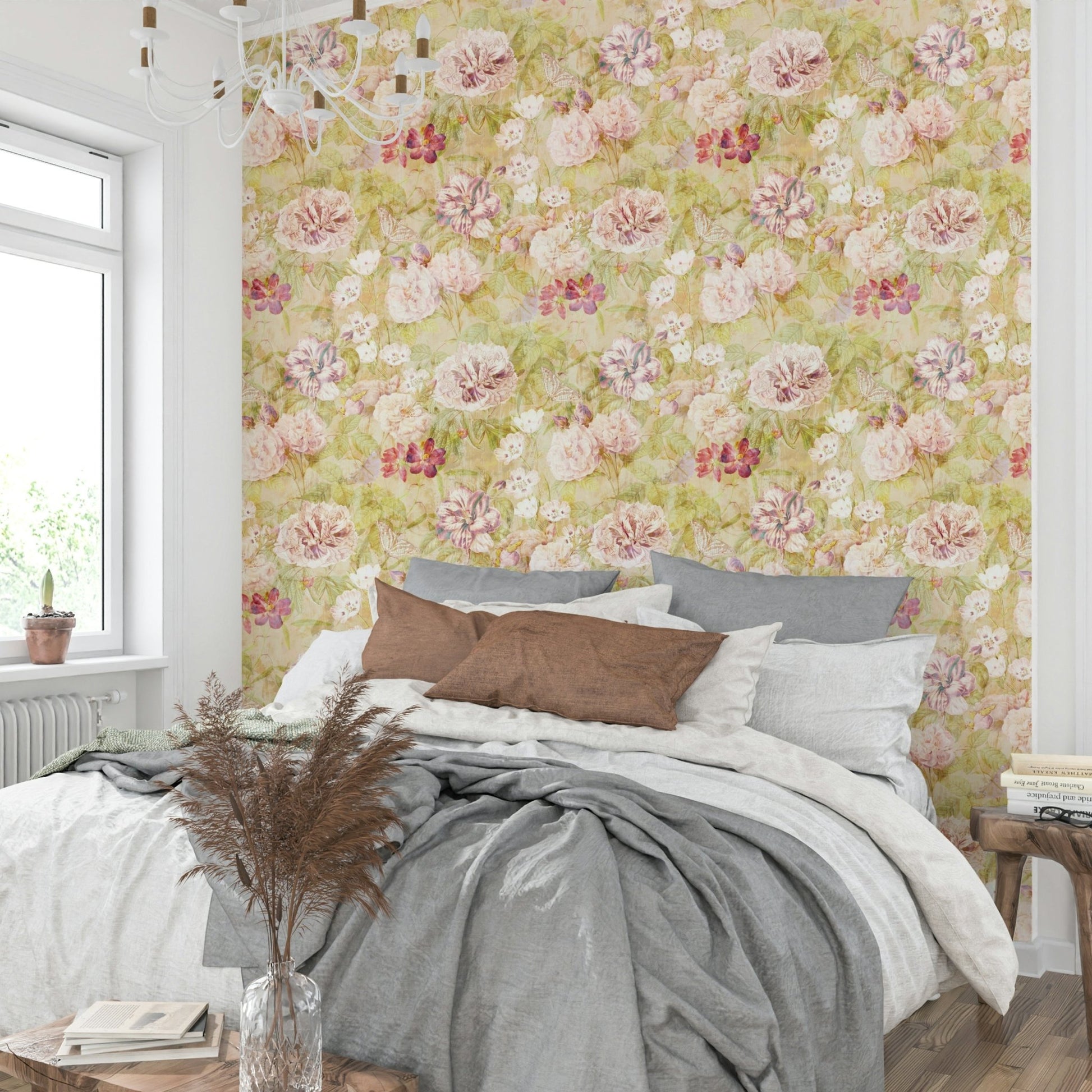 Cheerful floral wallpaper for a nursery.
