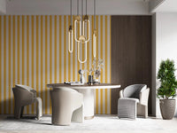 Dining nook with Sunny Stripes Wallpaper and clean vertical stripe styling