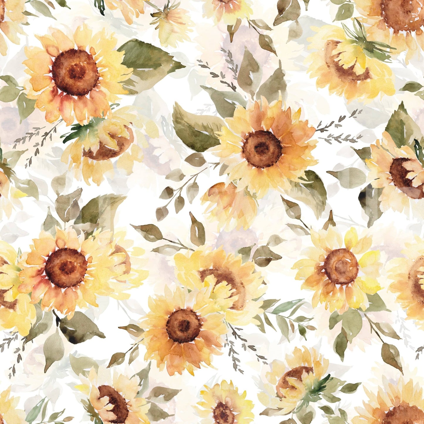 Seamless Sunny Watercolor Sunflowers design for walls.