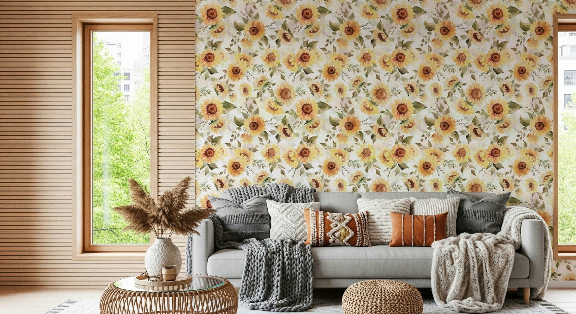 Botanical Sunny Watercolor Sunflowers home decoration.