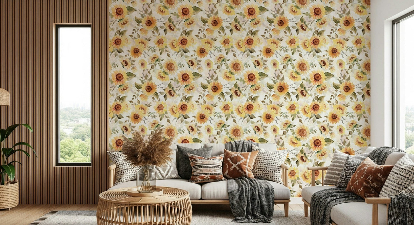 Nature-inspired Sunny Watercolor Sunflowers room accent.