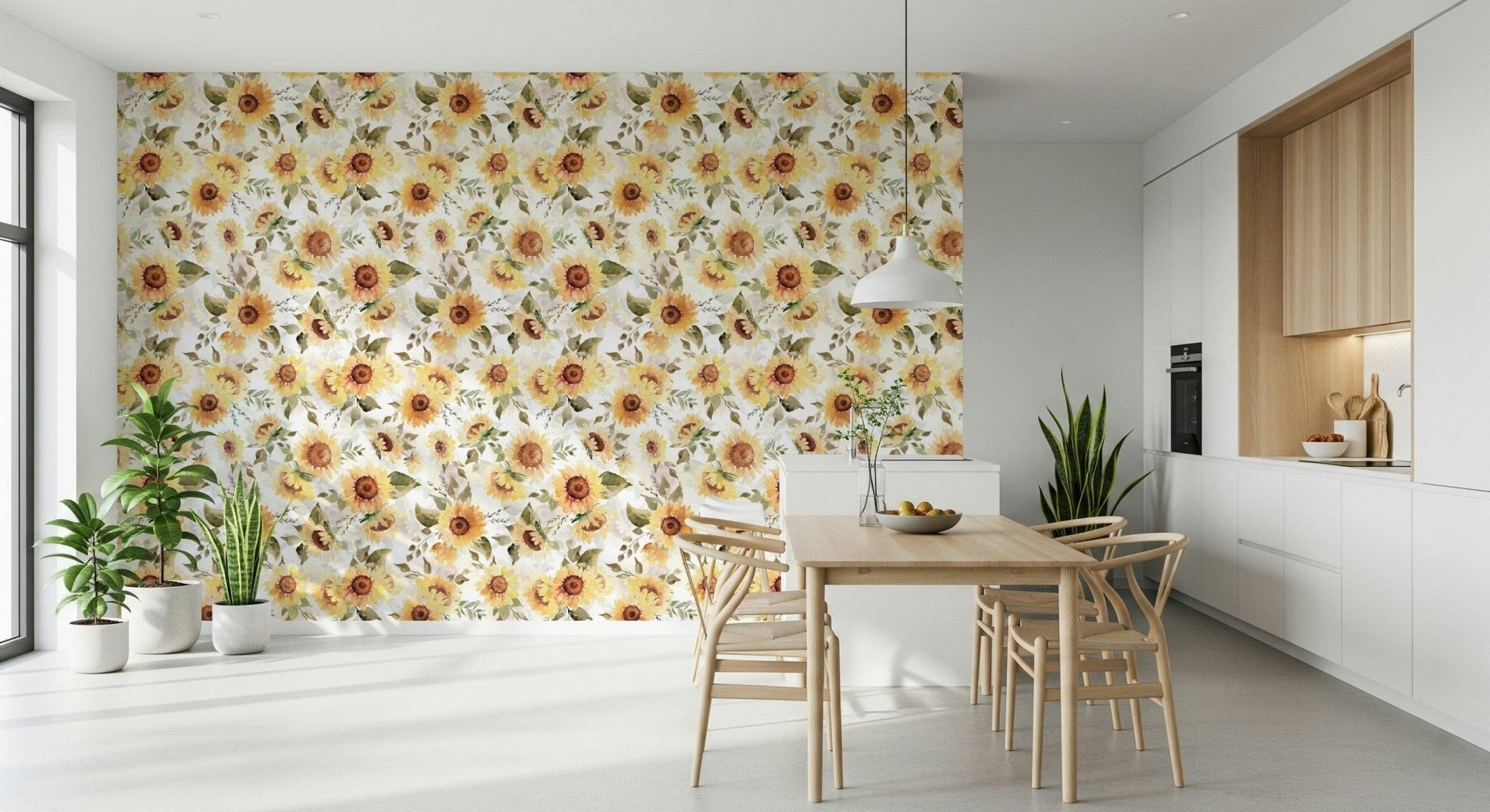 Wall decor with blooming Sunny Watercolor Sunflowers.