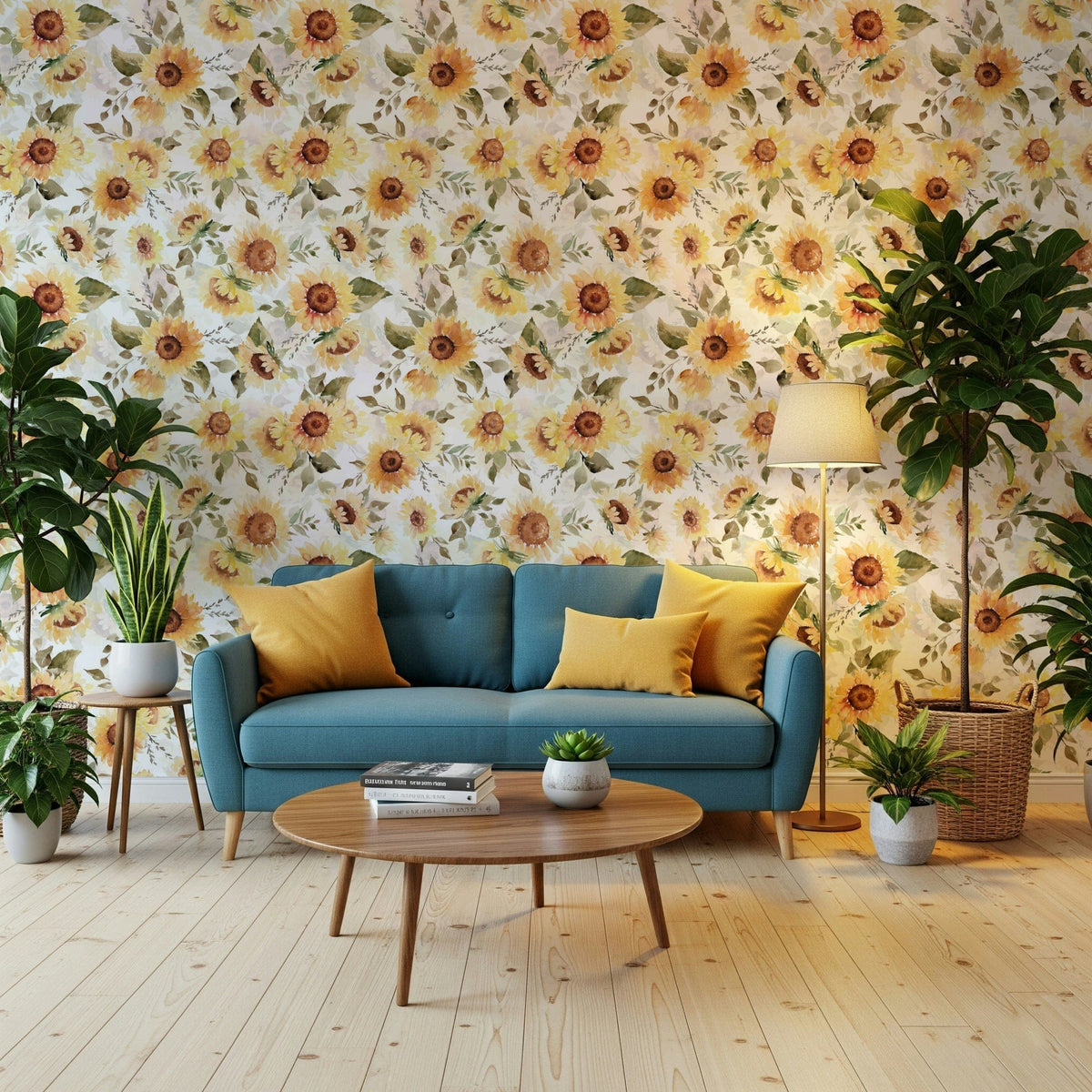 Warm floral Sunny Watercolor Sunflowers repeating motif., GD7210
