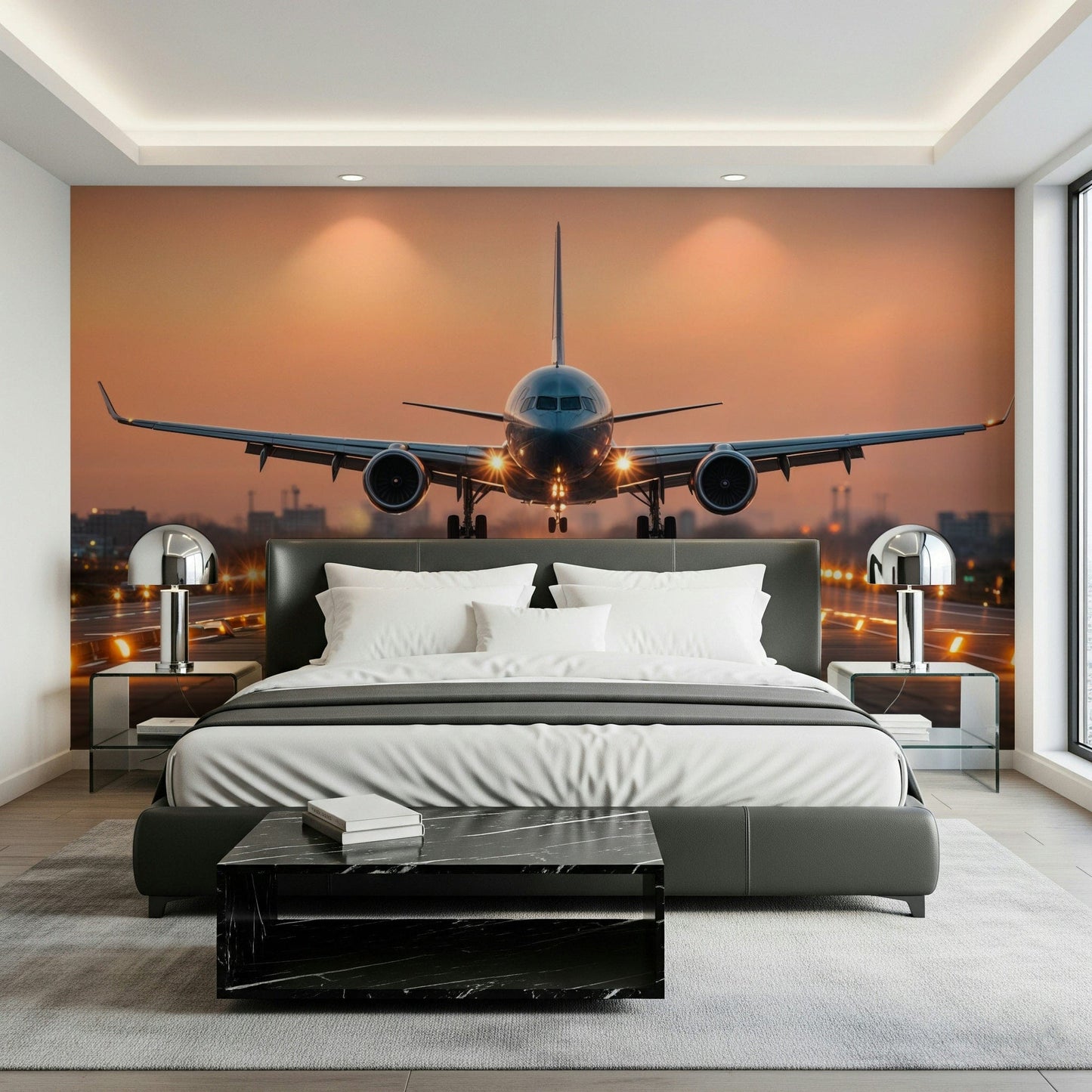 Wide shot of Sunrise Arrival Wall Mural in a dining area