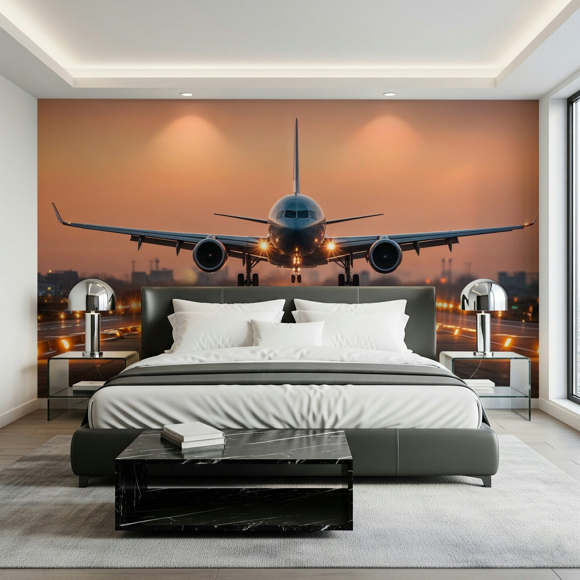 Wide shot of Sunrise Arrival Wall Mural in a dining area