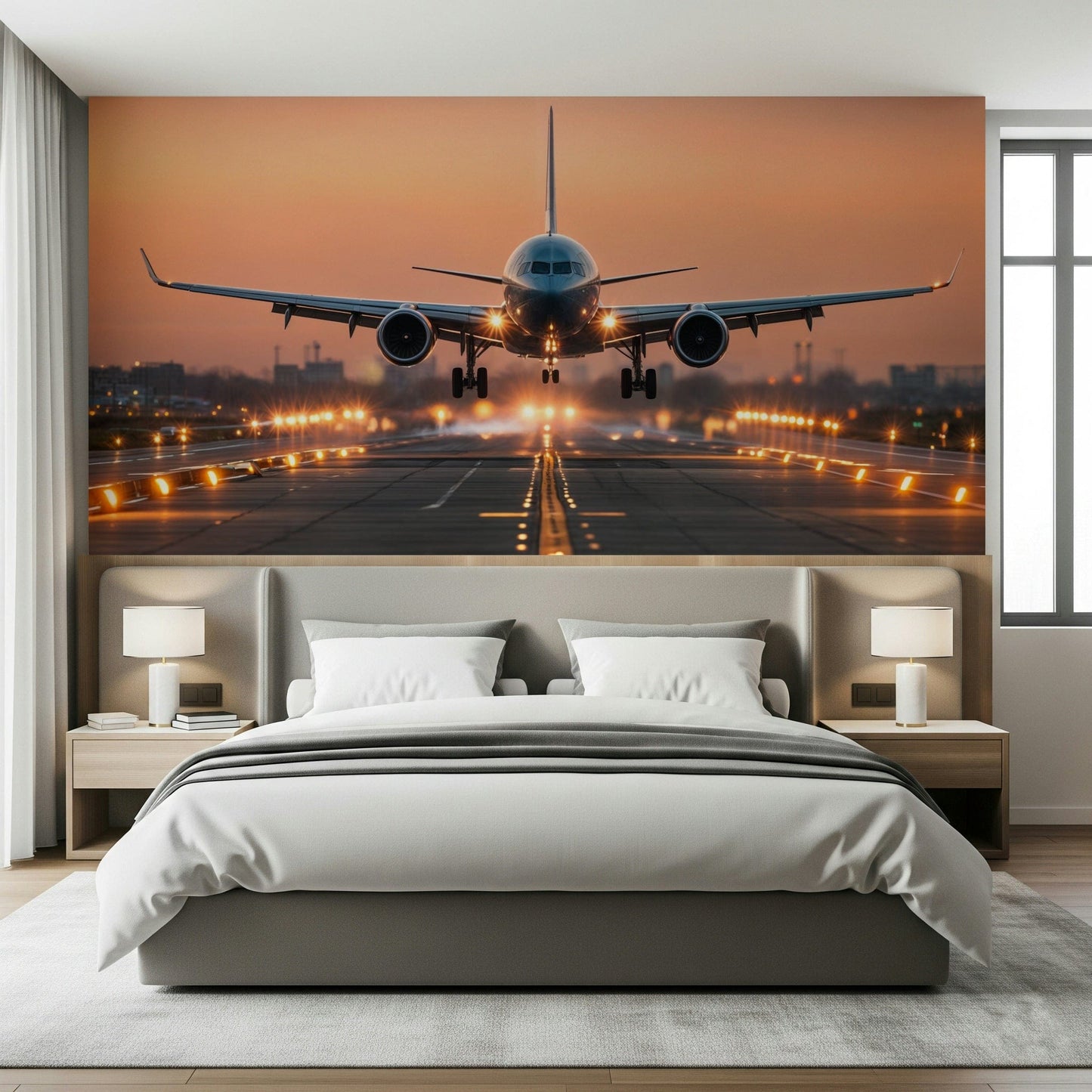 Home office interior with Sunrise Arrival Wall Mural backdrop