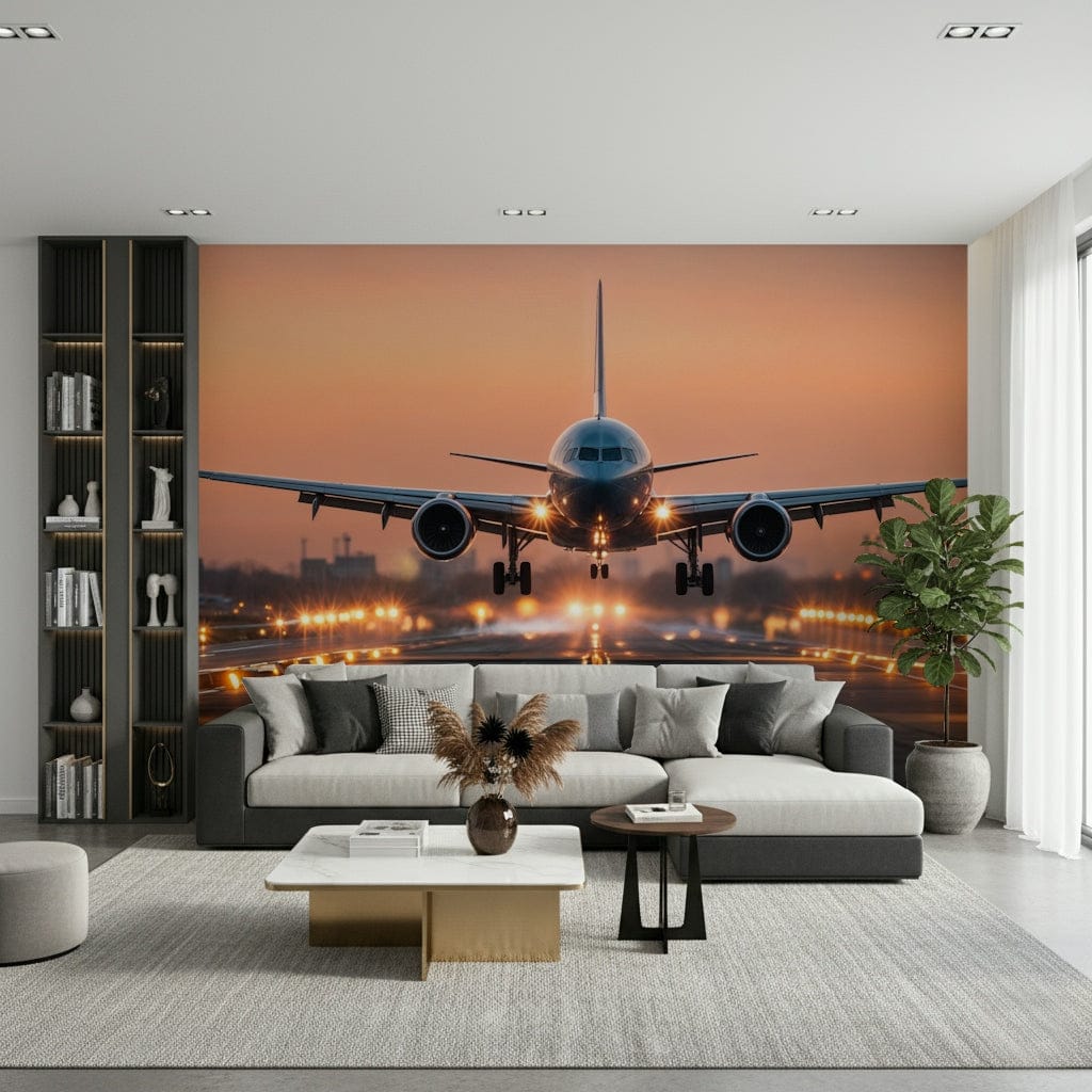 Modern living room featuring Sunrise Arrival Wall Mural