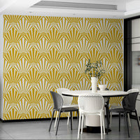 The mural is installed in a formal living room behind a simple, dark sofa. GD3644

