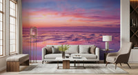 Bright living room arranged with Sunrise at Beach Wall Mural and soft reflections, GD8626