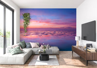 Modern TV room styled using Sunrise at Beach Wall Mural and serene water view, GD8626