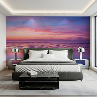 Bedroom interior enhanced by Sunrise at Beach Wall Mural with gentle dawn hues, GD8626