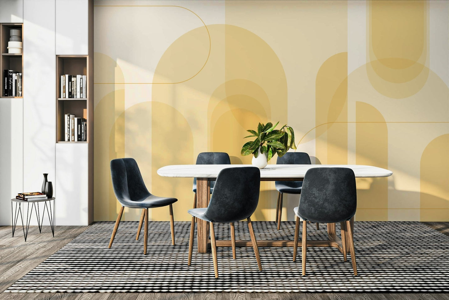 Sunrise Curves wall mural in warm tones
