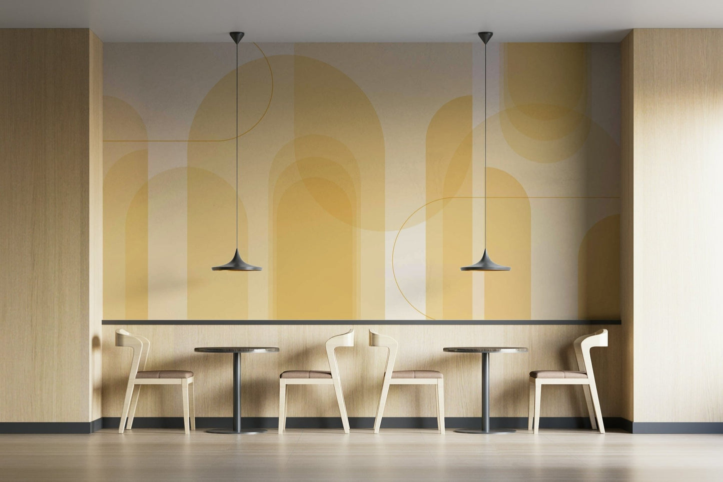 Curved pattern wallpaper with cozy tones
