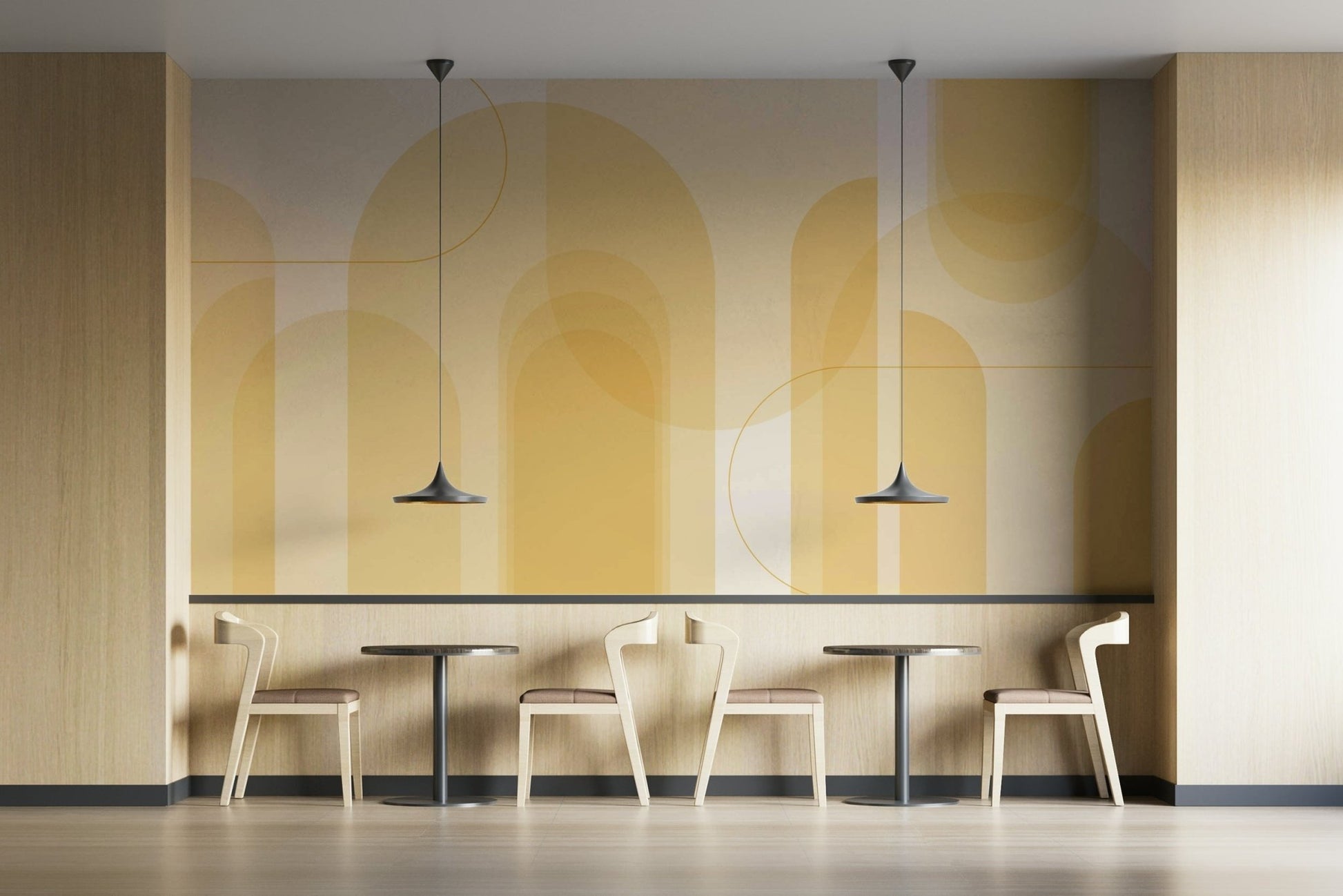 Curved pattern wallpaper with cozy tones
