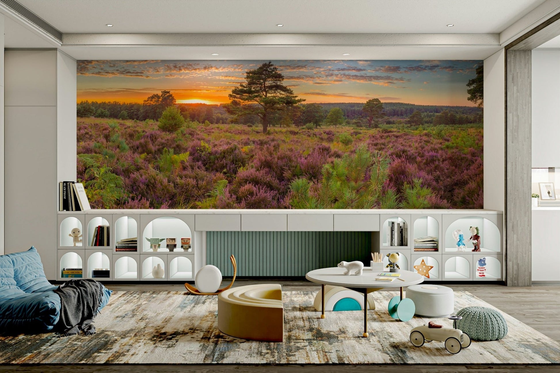 The heather is in shades of pink, purple, and green.

