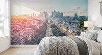 Paris city skyline wall mural with bright sunlight and blue sky
