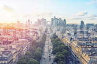 Classic city street wallpaper with a warm sunrise glow for study walls