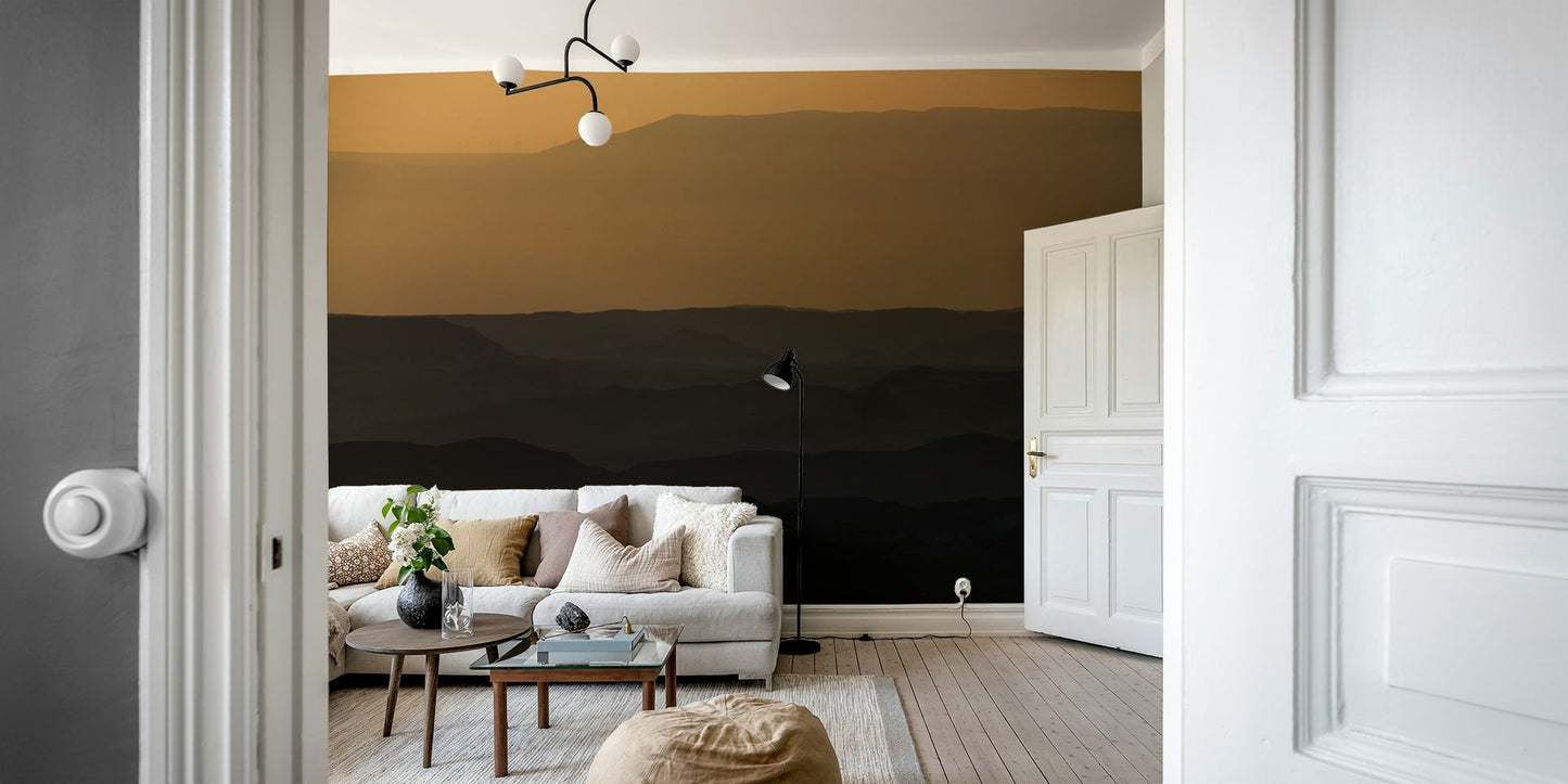 A peaceful crater view mural on decorative wallpaper.

