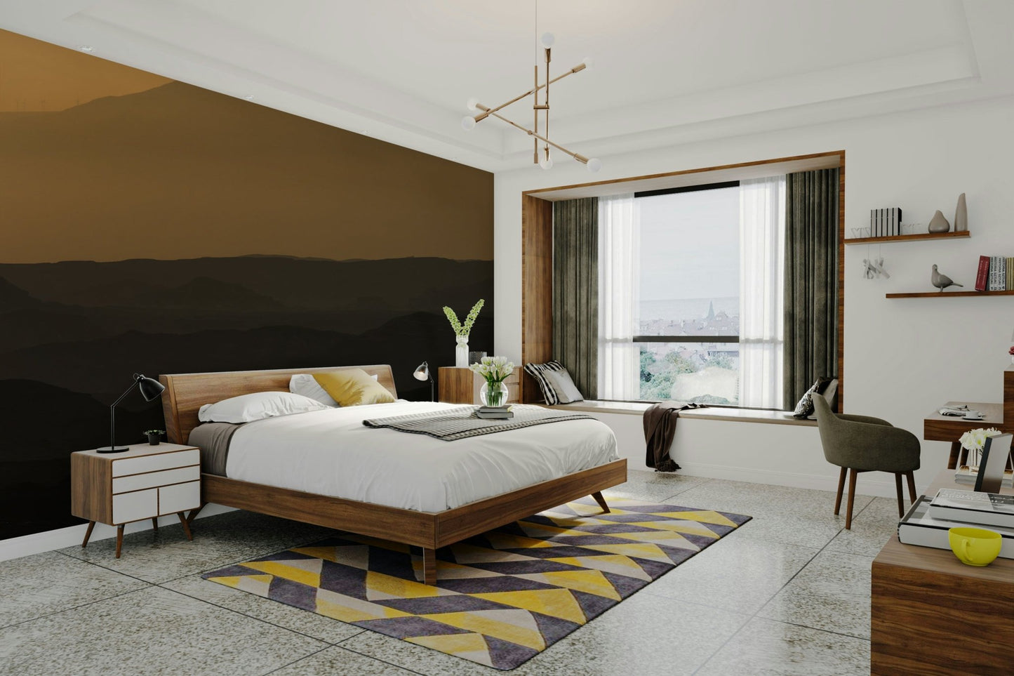 A contemplative sunrise vista wallpaper mural for a feature wall.

