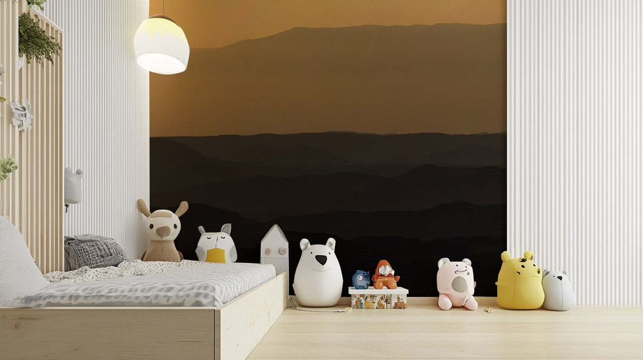 A beautiful desert sunrise wallpaper mural over Ramon Crater.

