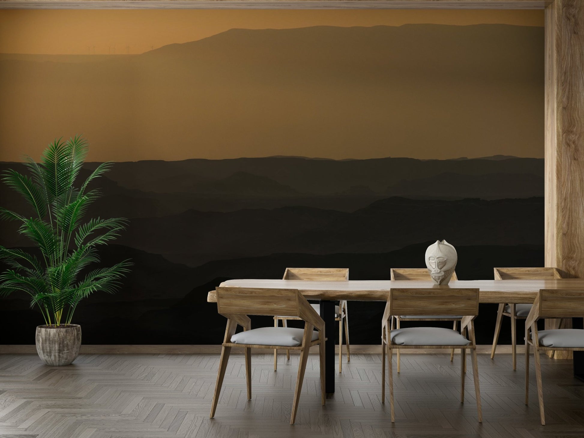 A calming desert theme wallpaper mural that defines a space.

