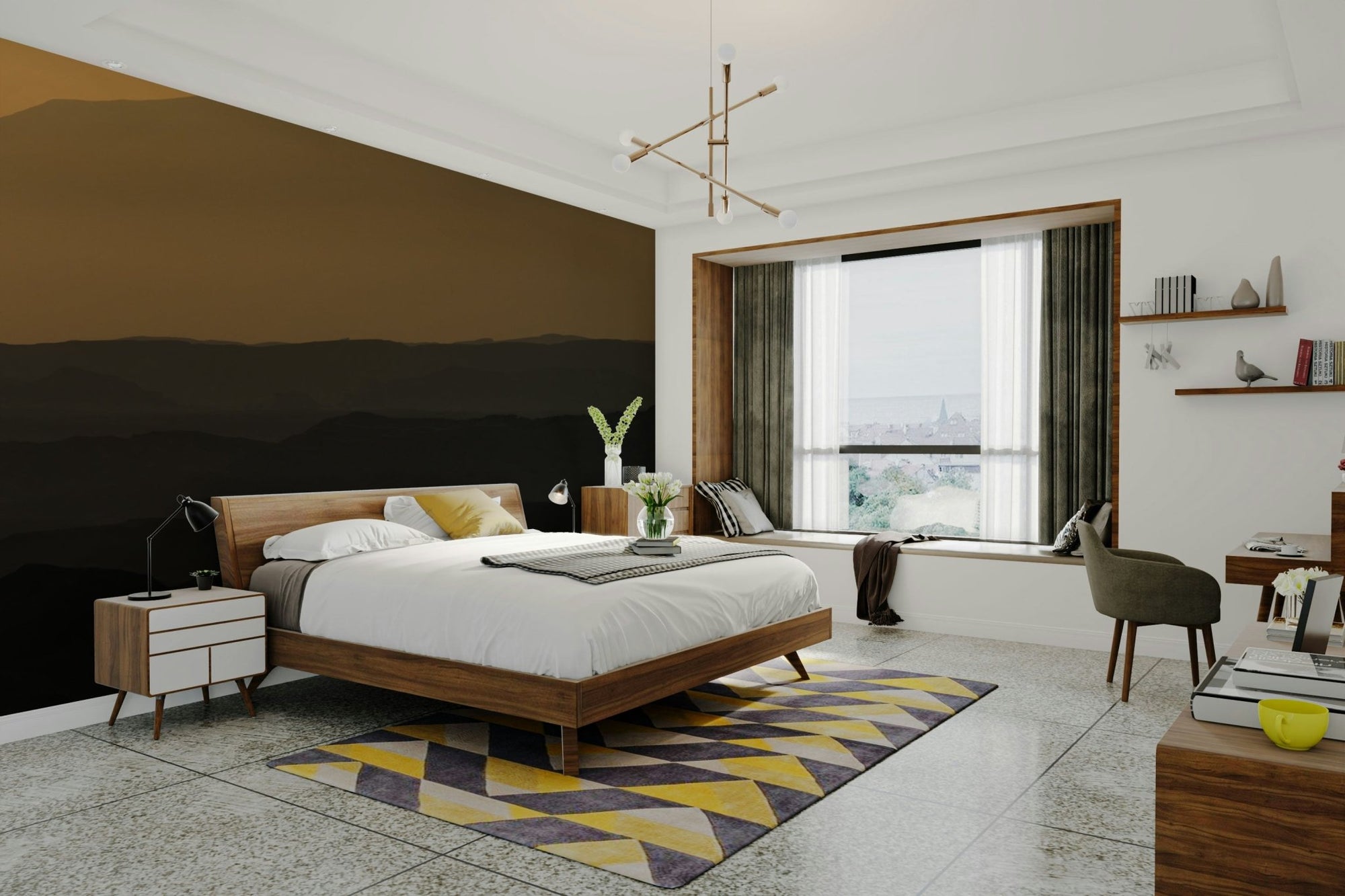 A beautiful desert sunrise wallpaper mural over Ramon Crater., GD4737