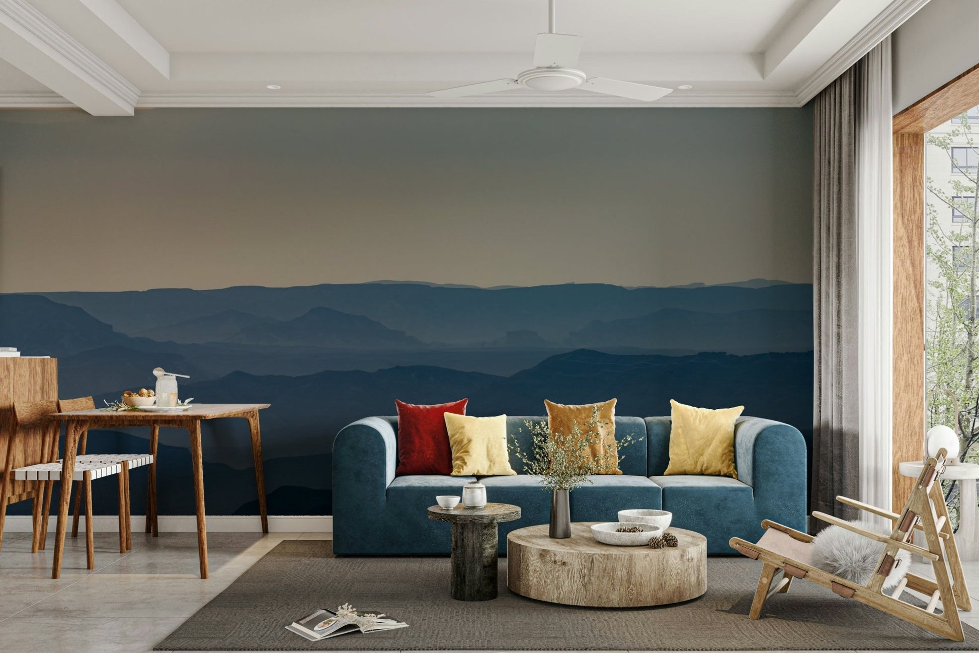 A graceful desert landscape wall mural in warm tones.


