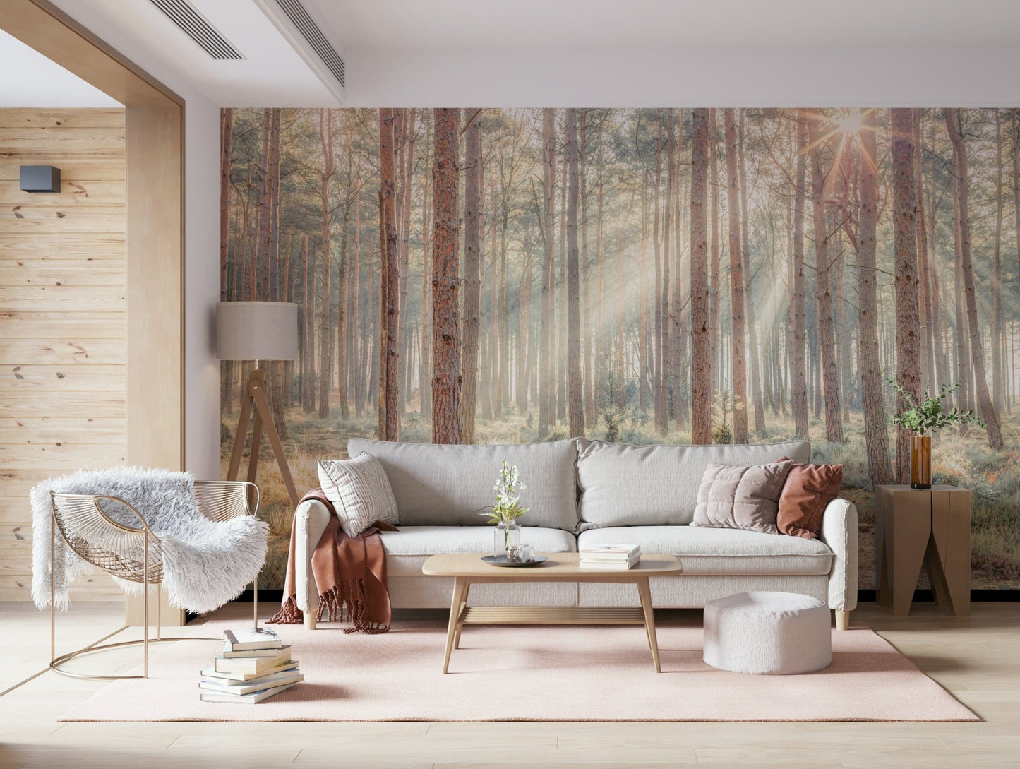 Sunrise's Kiss in the Misty Forest wallpaper with calm forest layers