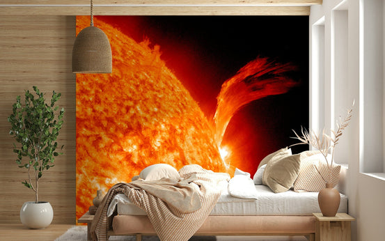 Detailed solar surface wall mural in a professional study or library., GD3700