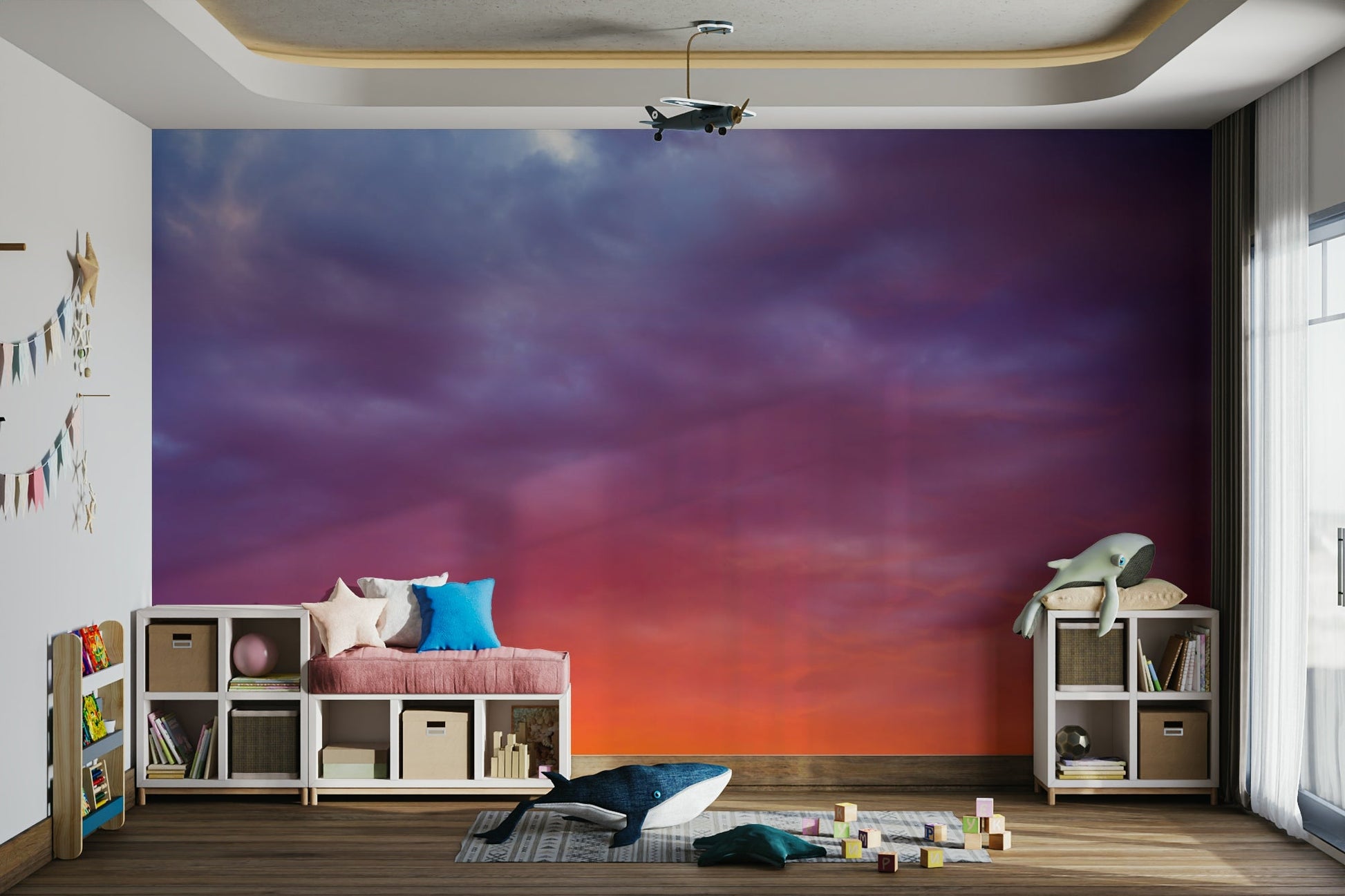 A calming colorful sky wallpaper mural that defines a space., GD4771