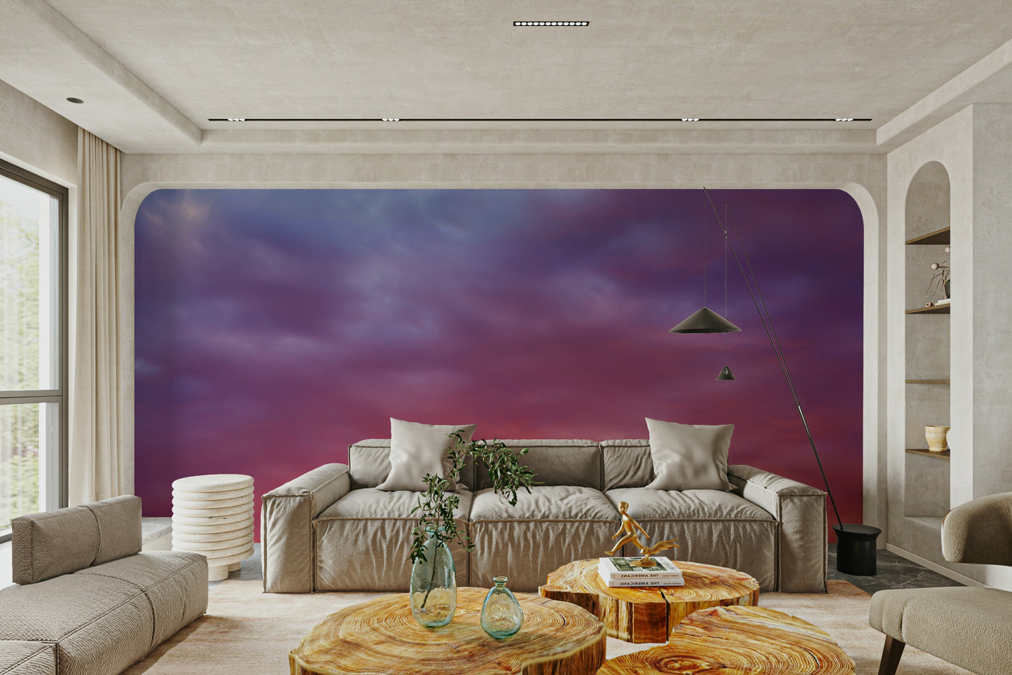 A beautiful modern cloudscape wall mural for a living room.

