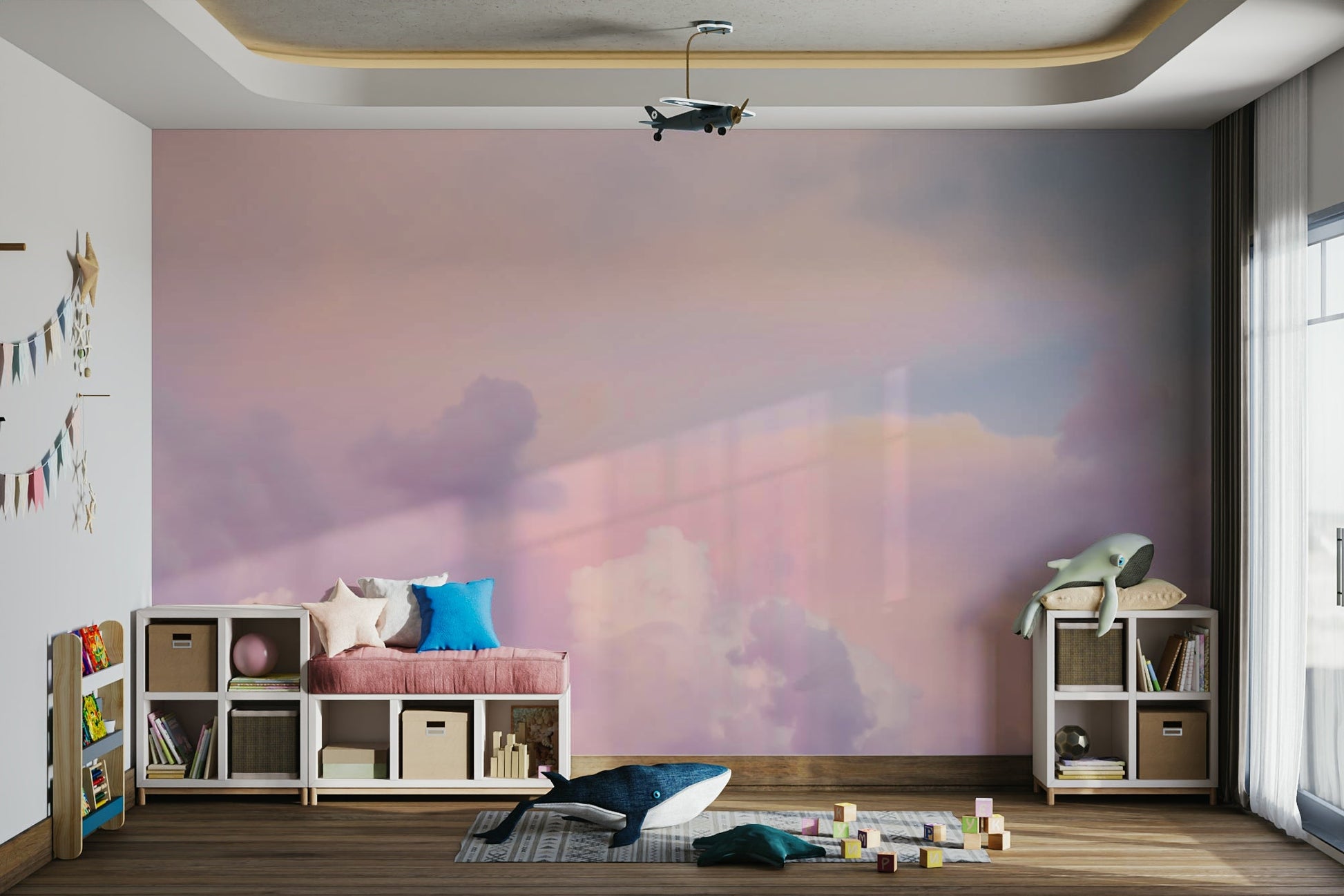 Blush and lavender cloud wall mural

