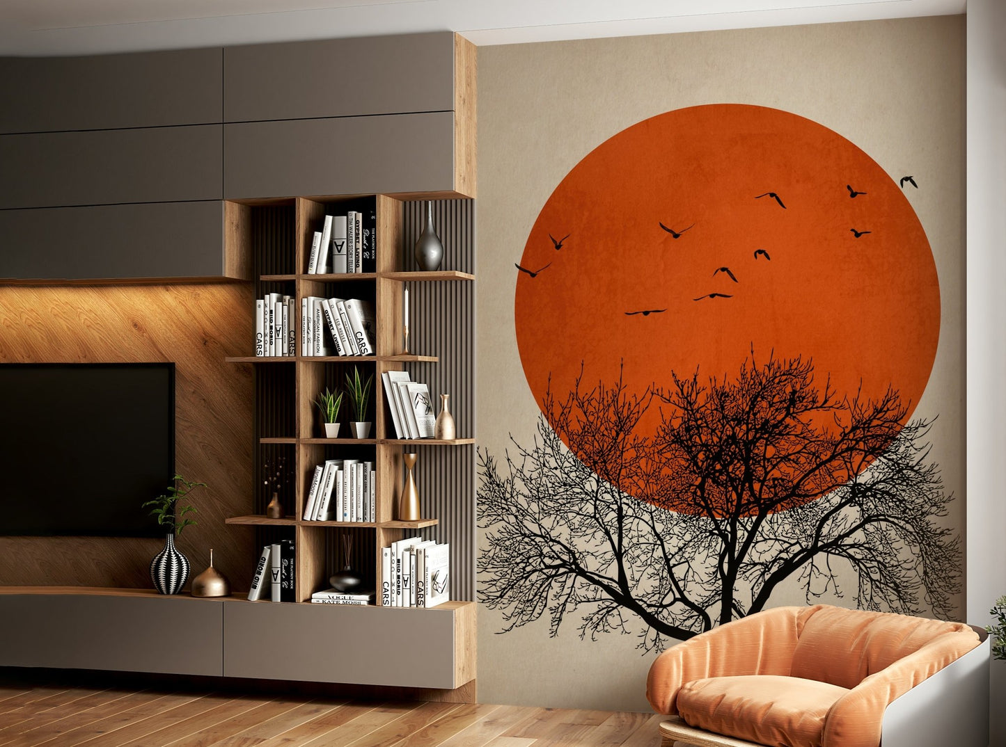 Colors are typically soft and warm, including pastels, oranges, pinks, and purples.
