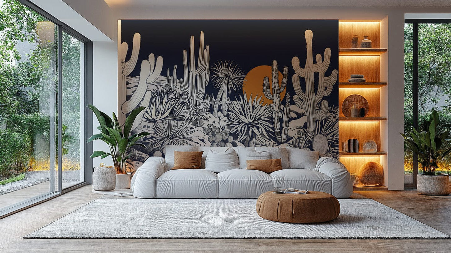 Sunset Etchings Desert Landscape Wallpaper