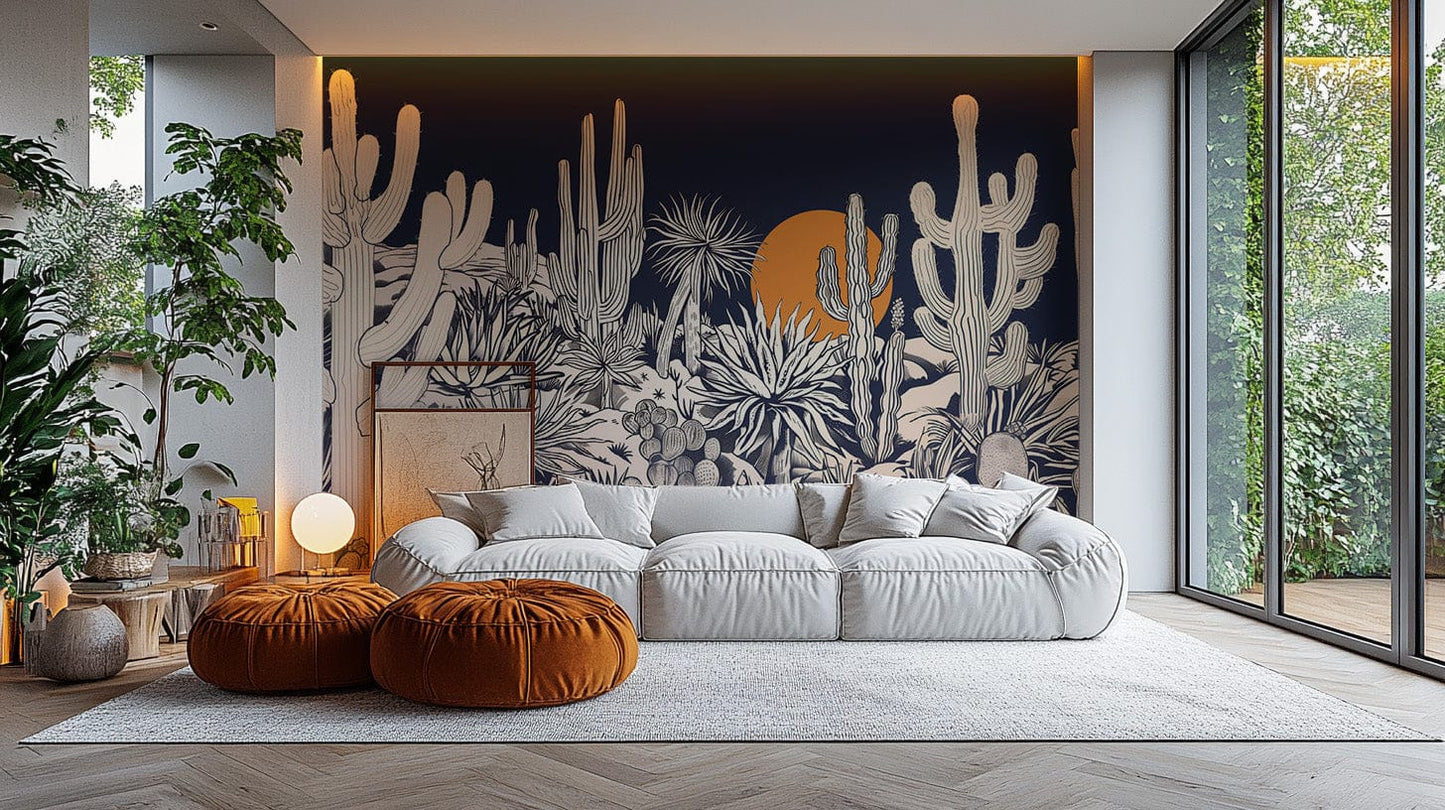 Sunset Etchings Desert Landscape Wallpaper