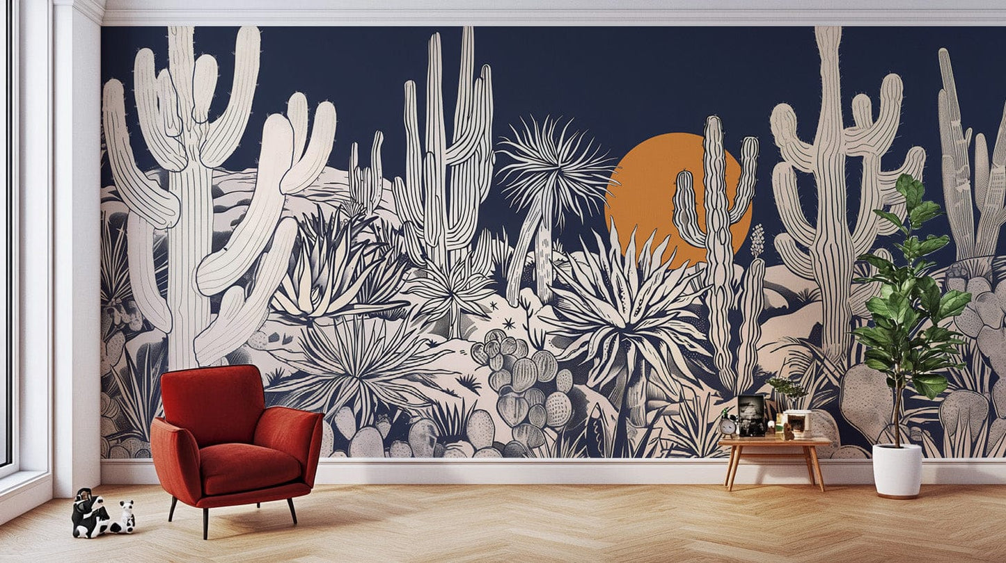 Sunset Etchings Desert Landscape Wallpaper