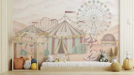 Vintage circus mural for kids' rooms, C319