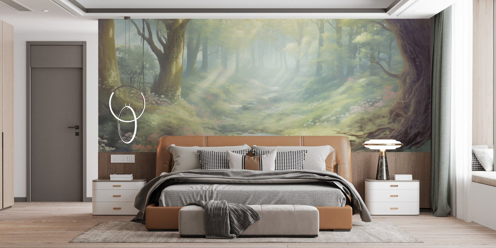 Warm sunset forest wallpaper murals for a cozy, tranquil atmosphere. DTIL47