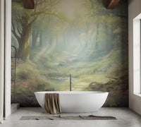 Sunset forest wallpaper murals for a serene, nature-inspired room. DTIL47